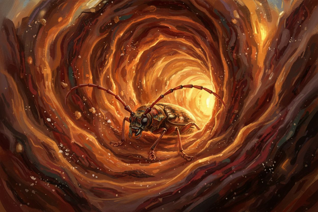 Petrosa beetle boring through amber heartwood