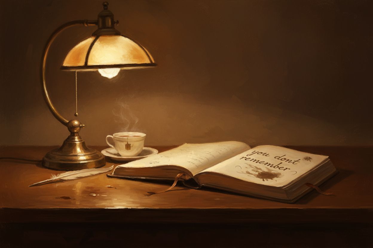 Open journal under amber lamplight