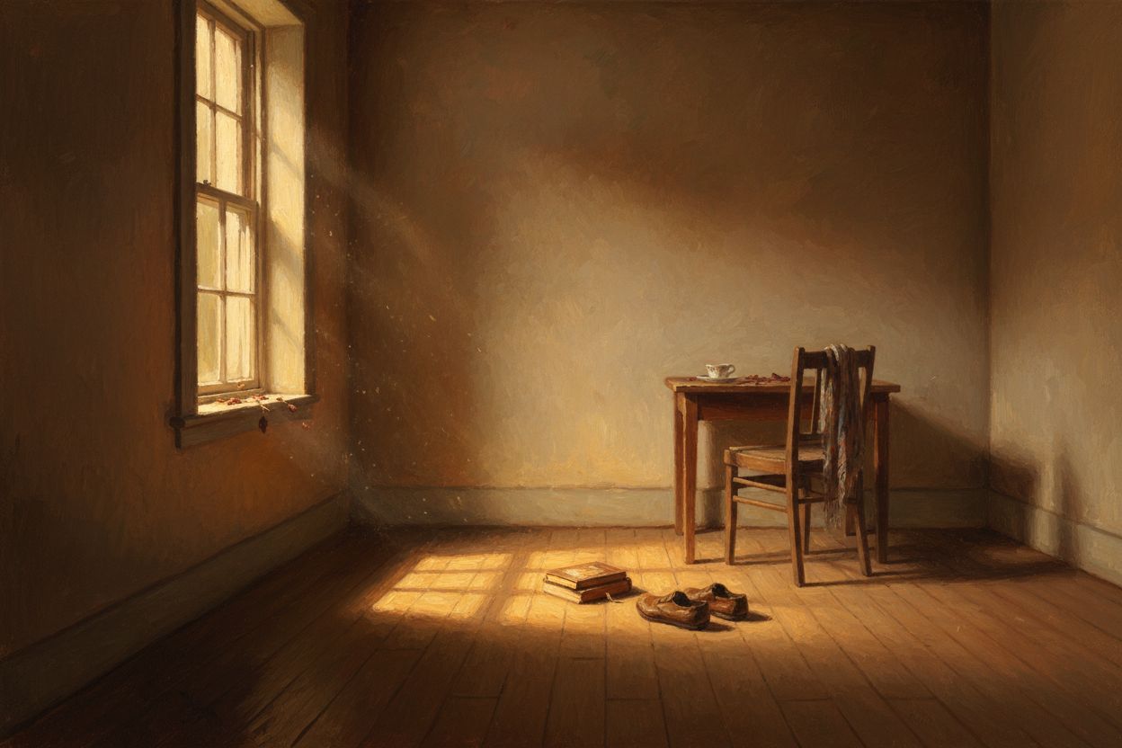 Empty room with amber light through a single window